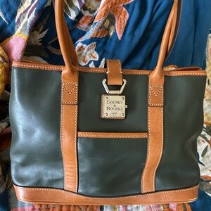 Dooney and Bourke leather forest green tote genuine leather red lining
